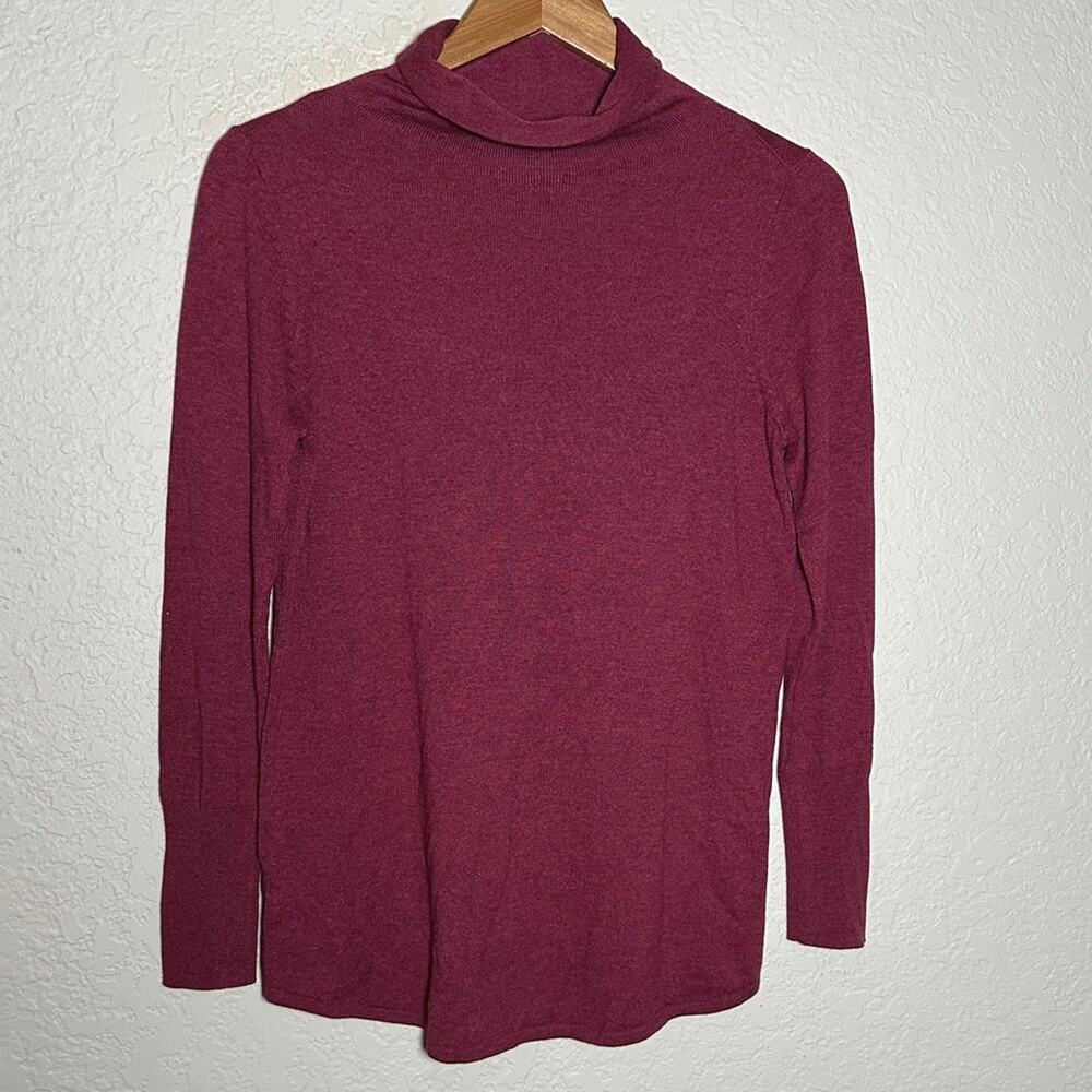 NIC+ZOE Pink Burgundy Long Sleeve Turtleneck Top Sweater Viscose Cozy Layer